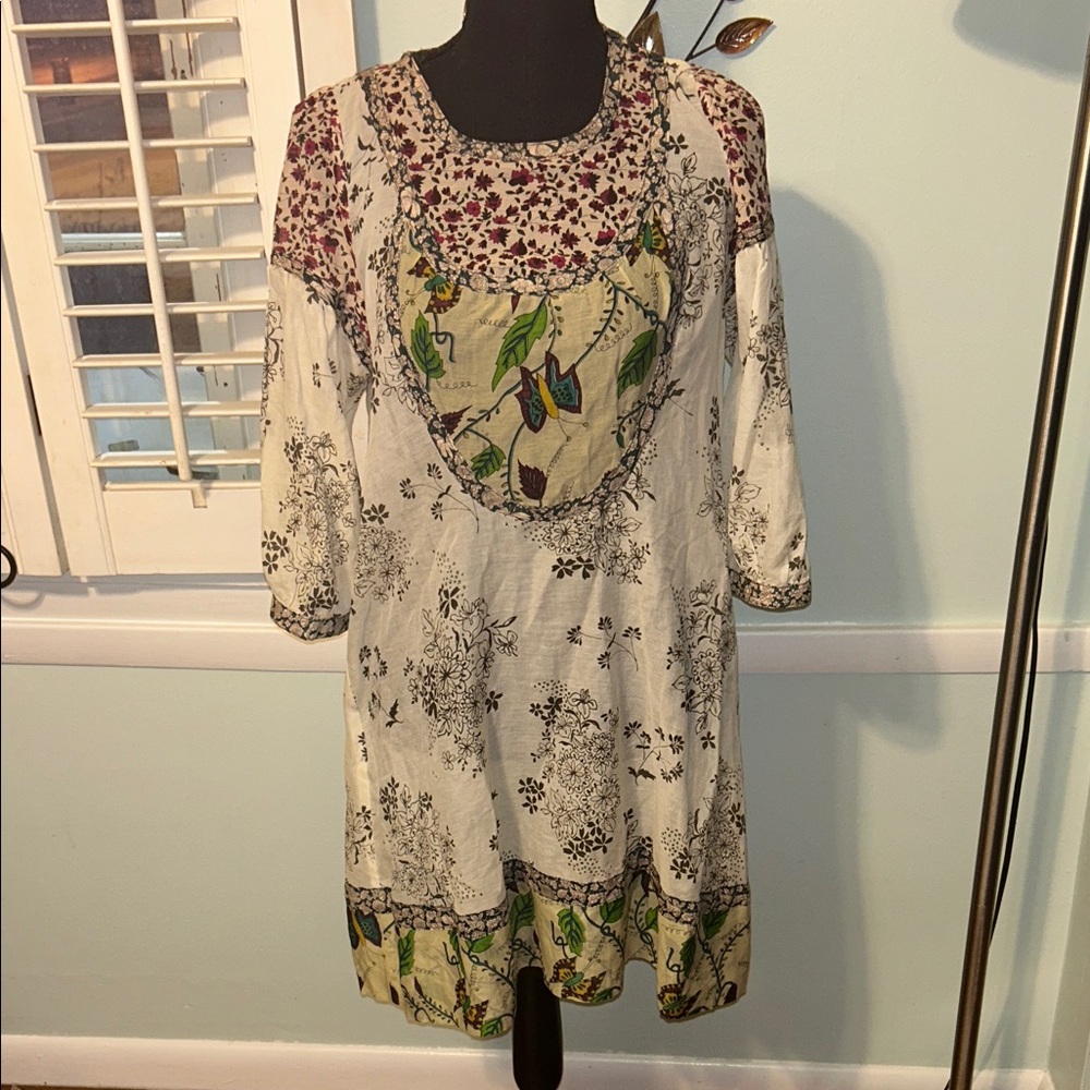Floral Patterned Dress with Leaf Accents